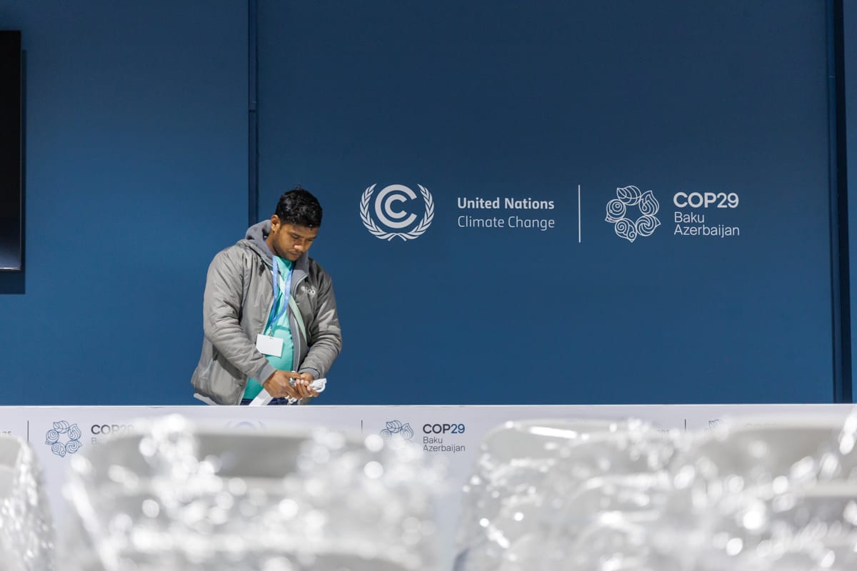Cleaning up after COP29 in Azerbaijan ended in disappointment (Habib Samadov/UN Climate Change)