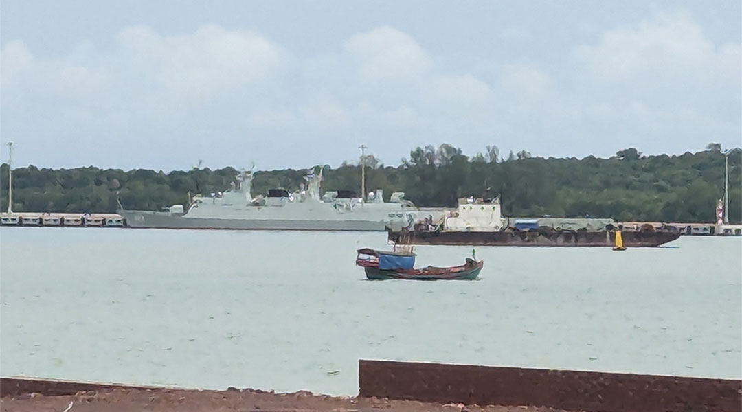 Chinese Type 056 corvette at Ream Naval Base on 21 May 2024 (Author’s own image)