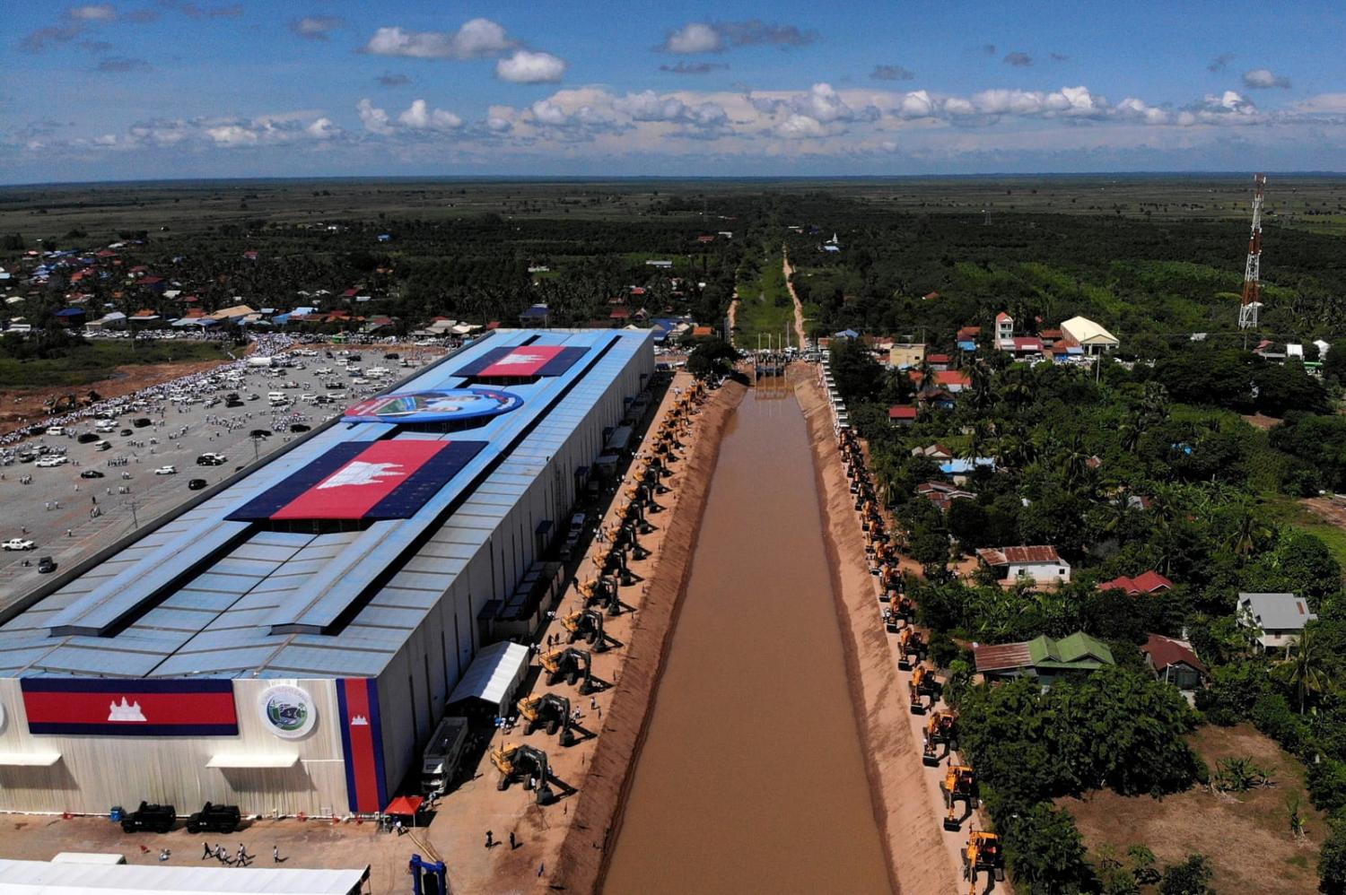 Construction equipment at a groundbreaking ceremony for the Funan Techo Canal in Kandal province, Cambodia, 5 August 2024 (Suy Se/AFP via Getty Images)